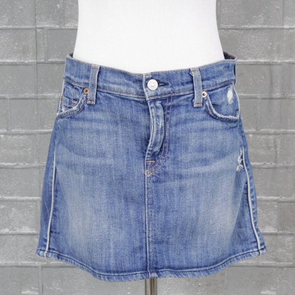 7FAM Distressed Denim MR Mini Skirt 29 - Picture 2 of 10